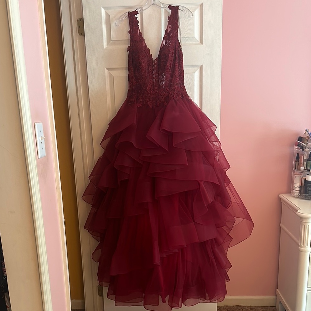 Ellie Wilde Burgundy Layered Wedding Dress